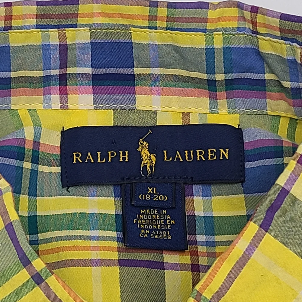 Ralph Lauren boys' yellow plaid button down shirt size XL
